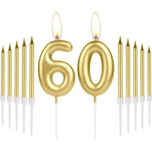 Bougies Dorées Pour 60e Anniversaire-Numéro 60-Décoration De Gâteau D'anniversaire Pour Homme Et Femme - Neuf