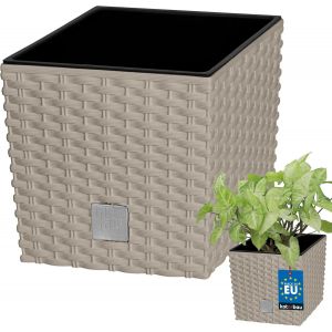 ERYI-® Pot De Fleur Carré De 4L Avec Insert | Pot En Plastique Couleur Moka | Pot Intérieur | Pot De Jardin À Texture De Rotin | Avec Cache-Pot Extérieur | Pot De Fleur Rectangulaire - Neuf