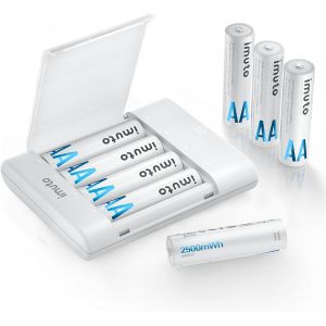 Piles Rechargeables Aa Lithium Lot De 8 Avec Chargeur, 2500 Mwh Haute Capacit&eacute; 1,5 V Tension Constante Li-Ion Double A, 1600+ Cycles Longue Dur&eacute;e, Faible Autod&eacute;charge - Neuf