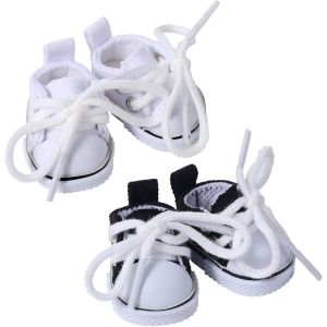 2 Paires Mini-Chaussures Poupée, Adorables Mini-Chaussures Toile Baskets Toile Qualité Supérieure Accessoires Amusants pour Vêtements Poupée (Noir, Blanc) - Neuf