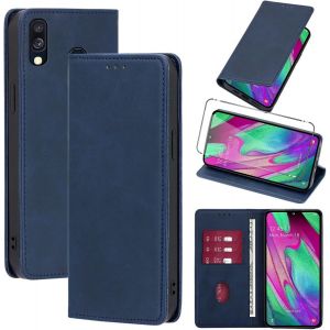 Kal-Coque Cuir Pour ¿¿¿¿¿¿¿ ¿¿¿¿¿¿ ¿¿¿ 5.9"" Avec 1 Verre Trempé Etui À Rabat En Pu Porte-Cartes Portefeuille Support Flip Housse Magnétique Antichoc Anti-Rayures Case,Bleu - Neuf
