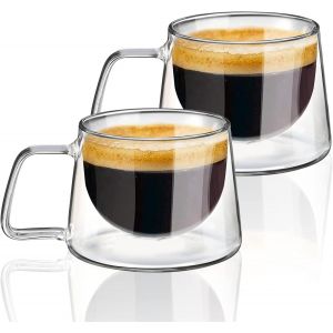 Eryi-Tasse Double Paroi, 300ml*2 Coffret De Double Paroi Verre À Café, Tasses En Verre Borosilicate Avec Poignée, Effet Flottant, Pour Thé, Café, Lattes, Cappuccino, Espresso, Bière - Neuf