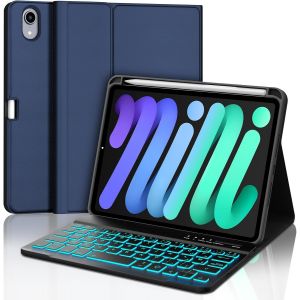 Clavier pour iPad Mini 7 2024, Coque Clavier pour iPad Mini 8,3 Pouces 7 2024/ Mini 6 2021, Touch,Rétroéclairage 7 Couleurs - Neuf