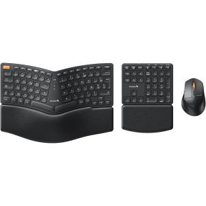 Ekm04 Clavier Souris Ergonomique, 2.4Ghz Ensembles Ergo Clavier Et Souris Sans Fil, Pav&eacute; Num&eacute;rique S&eacute;par&eacute;, Design Split, Repose-Poignet, Rechargeable, Pour Bureau, Pc, Portable, Windows - Neuf