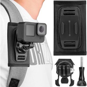 Sac &agrave; Dos Bandouli&egrave;re Support de Fixation Compatible avec Gopro Hero 11/10/9/8/7/6/Mini DJI Osmo Action Cam&eacute;ra Sac Dos Support Pivotant &agrave; 360 &deg; avec &eacute;paulettes R&eacute;glables et J Hook - Neuf