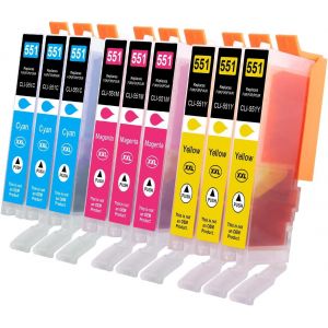 Cartouches d'encre Compatible pour Canon CLI-551 C M Y pour PIXMA IP7250 IP8750 MX925 MG5650 IX6850 MX725 MG5550 MG6350 MG6450 MX920 MG6650 (3 Cyan 3 Magenta 3 Jaune,9-Pack) - Neuf