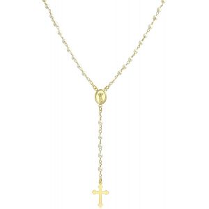 Collier De Chapelet En Perles De Rosée Simulées Blanches Avec Médaille D'ange Gardien Religieux Délicat Et Délicat Ou De La Vierge Marie Pour Femmes Adolescentes Plaqué Or 18 Carats - Neuf