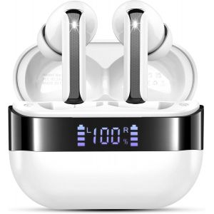 Ecouteurs Bluetooth Sans Fil, Ecouteurs Bluetooth 5.4 Avec 4 Enc Antibruit Appel Clair Mics, 48H Son Stéréo Écouteurs Sans Fil, Ip7 Étanche Casque Bluetooth, Contrôle Tactile Pour Ios Android, Blanc - Neuf