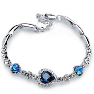 Eryi-Bracelet En Argent Sterling 925, Chaîne Gourmette Coeur Bleu De L'océan, L'amour En Forme De Coeur Bracelet Cristal Zircon, Vêtements Femme Bijoux Accessoires Bracelet Charme Couple Amitié Cadea - Neuf