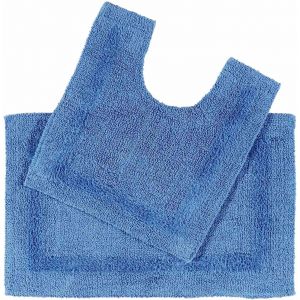 Tapis de Bain et Contour WC en Coton,Tapis de Bain Bleu Cobalt,Ensemble Tapis Salle de Bain et WC-Lot de 2 - Neuf