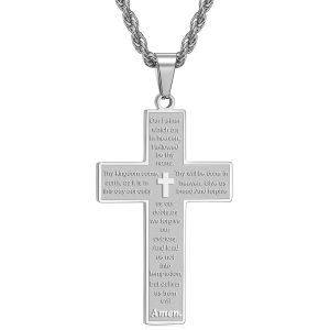 Trahoo-Croix Chaîne Hommes Croix Collier Avec Bible Croix Pendentif Hommes Croix Collier Argent/Noir/Or Bijoux Chrétiens 50-70cm - Neuf