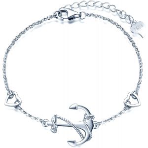 Kalsw-Bracelets Élégants Pour Femmes Et Filles,Bracelet En Argent 925,Bracelet Ancre Classique,Avec C?ur Mignon,Symbole De Courage,De Protection Et De Force,Chaîne Réglable - Neuf