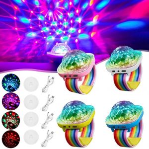 Bracelet Boule Disco,4 Pièces Bracelet Lumineux Portable Rechargeable,Lumière Disco De Fête Portable,Mini Boules Disco Lumineuses À Facettes Contrôlées Par La Musique Pour Enfant,Fête,Voiture,Danse - Neuf