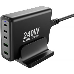 Chargeur Usb C 240 W,5 Ports Gan Pd3.0 100 W 65 W Pps 45 W Chargeur Rapide,Alimentation Usb C Multiple Pour Macbook Pro/Air,Iphone 15,Ipad Pro,Galaxy S24 S23 Ultra - Neuf