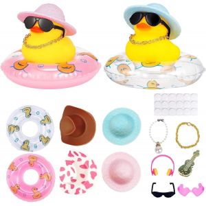 Kajgl-14pcs Jouets De Bain De Canard En Caoutchouc Jaune,Canard En Caoutchouc D&eacute;coration Pour Tableau De Bord De Voiture Avec Bou&eacute;e,Chapeau,Collier,Lunettes,Jouets De Douche De B&eacute;b&eacute; - Neuf