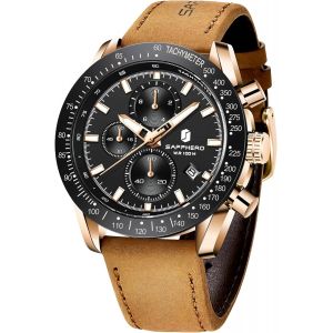 Montre Pour Homme,Bracelet En Cuir,Mouvement &Agrave; Quartz,Montre Chronographe Multifonction,Lumineuse,Calendrier,&Eacute;tanche,R&eacute;sistante Aux Rayures,Montre De Sport De Luxe,Professionnelle - Neuf