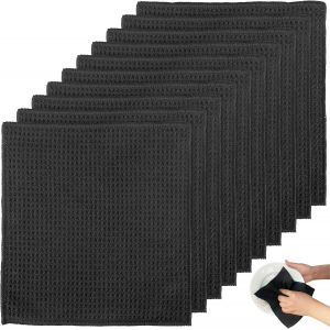 LORANKA-10 Pi&egrave;ces Chiffon Microfibre, 20x20cm Chiffon Microfibre Noir, Absorption d'eau Chiffon Barista, Lavette Microfibre pour Cuisine/Vitre/Salle de Bain/Voiture/Caf&eacute; - Neuf