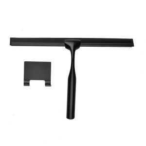 Raclette de douche en acier inoxydable, 26 cm, avec crochets, sans perçage, pour fenêtres, pour sols, en acier inoxydable (noir) - Neuf