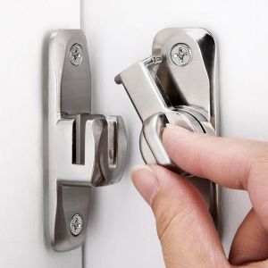 KALANKA-90/180 Degrés Loquet de Porte Rabattable, Verrou Porte Coulissante Loquet Porte Fermeture Porte Coulissante Serrure Porte Coulissante Serrures de Portes Verrou de porte coulissante Argenté - Neuf