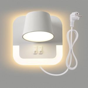 Lampe De Lecture Led Applique Murale, Lampe De Chevet Chambre, Applique Murale Avec Liseuse, 3000K Temp&eacute;rature De Couleur R&eacute;glable, 4W+8W T&ecirc;te De Lampe Rotative, Avec C&acirc;ble Et Prise, Blanc - Neuf