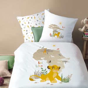 Kalanka-Disney Home The Lion King Brousse Parure De Lit Enfant 1 Personne | 100% Coton | Oeko-Tex | Housse De Couette 140x200 Cm + Taie D'oreiller 63x63 Cm | Imprim&eacute; R&eacute;versible | Blanc - Neuf