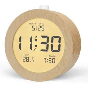CMJAAGUR-R&eacute;veil Num&eacute;rique En Bois, R&eacute;veil Matin Lcd Horloge Num&eacute;rique Avec Affichage Date, Temp&eacute;rature, Snooze, R&eacute;tro-&Eacute;clairage, Horloge Digitale Aliment&eacute; Par Pile 3 Piles Aaa N&eacute;cessaires[M113] - Neuf