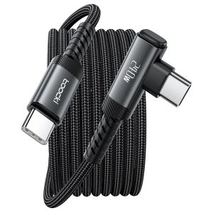 Cable Usb C To Usb C 240W 1M, Charge Rapide Pd3.1 & Transfert De Donn&eacute;es 480Mbps, C&acirc;ble Type-C Angl&eacute; Tress&eacute; Nylon Pour Iphone 17 Pro Max/16/16 Pro Max/15, Macbook, Ipad, Galaxy S25, Noir - Neuf