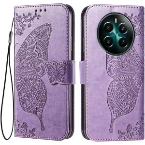 KAL-Coque Flip Magn&eacute;tique En Cuir Pour Realme 12 (4G) / 12+ 5G / 12Plus 5G (6.67" Inches) Avec 3 Fentes Pour Cartes Et 1 Portefeuille - Violet Clair - Neuf