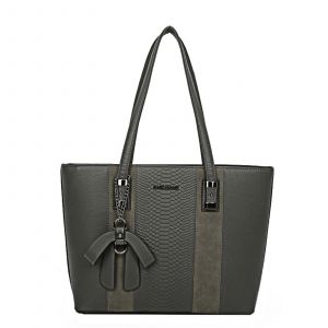 Sac Cabas pour Femme Effet Python avec N?ud Breloque Décoratif Gallantry Gris - Neuf