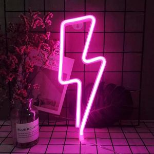 Flash Led Lightning Bolt Néon Panneau Lumineux Avec Piles Ou Usb Pour Décoration Murale - Noël, Chambre À Coucher, Bar, Fête - Rose - Neuf