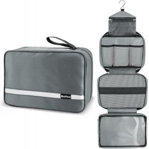 nzqaf-Trousse de Toilette pour Homme et Femme,Grande Trousse de Toilette pour Les Voyages, d'hygiène compacte à Suspendre avec 4 Compartiments, Gris - Neuf