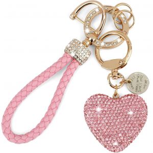 KAL-Porte Clés Strass Porte Clé De Voiture Cordon Tressé Les Femmes Filles Clés Avec Pendentif En Strass En Forme De C?ur Pour Sac À Main - Neuf