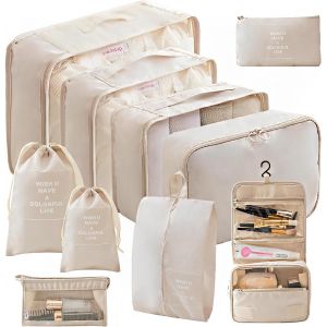 Bhhbb-Logei Lot De 10 Cubes De Rangement Pour Valise, Sacs De Rangement, Système De Rangement Avec Sacs À Vêtements, Sacs À Chaussures, Pour Valises (Beige) - Neuf