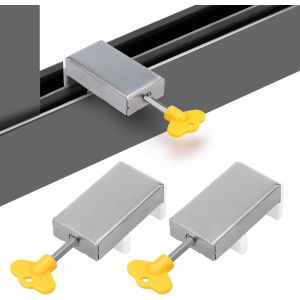 MEVRONISSHOP-2 Pièces Verrou Baie Coulissante Bloc Baie Vitrée Coulissante Avec Clé Fermeture Baie Coulissante d'aluminium Sécurité Réglable Anti vol Bloque Porte Coulissante Pour La Sécurité Des Enf - Neuf