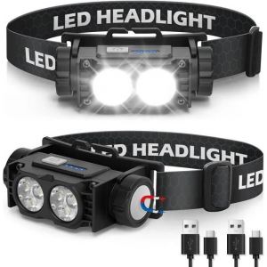 Lampe Frontale 2 Pi&egrave;ces,Lampe Frontale Led Ultra Puissante 2000 Lumens,Usb,Torche Frontale 3 Modes Ipx5,Camping,Cyclisme,Running - Neuf