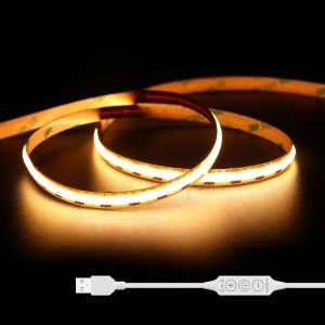 ERYI-Usb Bande Lumineuse Led Cob 5V Blanc Chaud 2700K 3M, Dimmable Densité 960Leds Ruban Led Cob Flexible Découpable Bande Led Pour Tv Rétroéclairage, Armoire, Chambre, Éclairage Maison Diy - Neuf