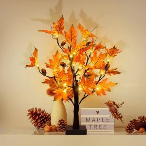 &Eacute;rable Lumineux d'automne de 61 cm avec Glands, 24 lumi&egrave;res LED, Fonctionne &agrave; Piles, d&eacute;coration de Table de Thanksgiving, Arbre Artificiel pour la Maison, Le Bureau, la chemin&eacute;e, la r&eacute;colte d'automne - Neuf