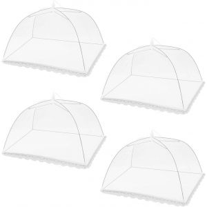 MEVRONISSHOP-4 Pi&egrave;ces Cloche Alimentaire Pliable, Cloche Alimentaire Anti Insectes Bord en Dentelle Blanc Cloche Anti Mouche pour Barbecue Viandes Pique-Nique Plats Fruits et Aliments (32 * 32cm) - Neuf