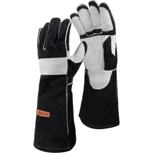 NouvelHorizonstore-40cm,500&iquest; Gants de soudage MIG en cuir de forge, avec coutures en Kevlar, r&eacute;sistants &agrave; la chaleur et au feu, renforts de paume, noir-gris - Neuf