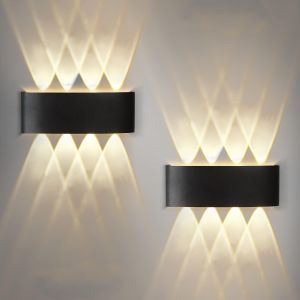 Applique Murale Led Int&eacute;rieur Et Ext&eacute;rieur Noire - Moderne Avec Lumi&egrave;re Vers Le Haut Et Le Bas - Applique D`Entr&eacute;e/Ip65 &Eacute;tanche Pour L`Ext&eacute;rieur - 7w Avec Lumi&egrave;re Chaude - Lot De 2 - Neuf