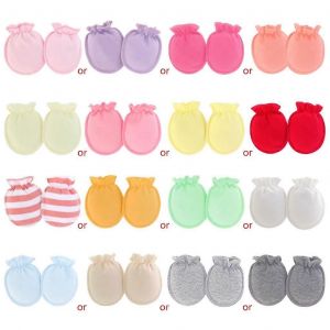5 Paires De Gants Anti-Rayures Pour Nourrissons Mitaines De Couleur Unie Gants En Coton 0-3 Mois Nouveau-Né Sans Rayures Bébé Essentiel - Neuf