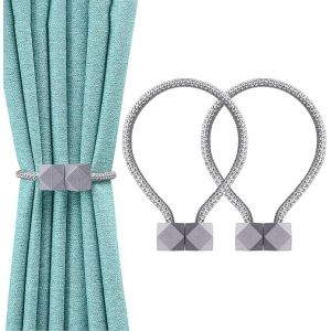 Attache de rideau magnétique en 2 pièces (gris), boucle de fixation de rideau fixe à cordon de clip de rideau européen, attache de rideau décorative - Neuf