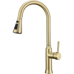 Robinet de cuisine doré avec douche amovible, SUS304 inox, haute pression, 3 fonctions, robinet mitigeur. - Neuf