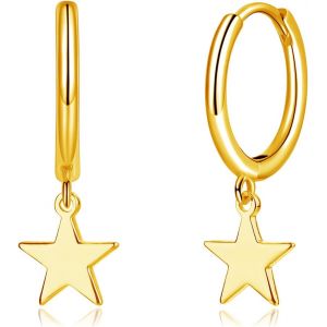 Kal-Boucles D'oreilles Créoles Pendantes Pour Femme En Argent Sterling 925 - Petites Créoles Rondes - Hypoallergéniques - En Forme De C?ur - Croix - Étoile - Boucles D'oreilles Pendantes - Avec - Neuf
