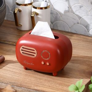 1 Pièce Rouge Rétro Radio de Forme de Boîte de mouchoirs en papier, Pratique et Mignon, Convient pour la Cuisine, Vanité de salle de Bain Comptoir, Chambre à coucher coiffeuse, Table de Chevet, d'un Bureau et de Table, Cadeaux originales - Neuf