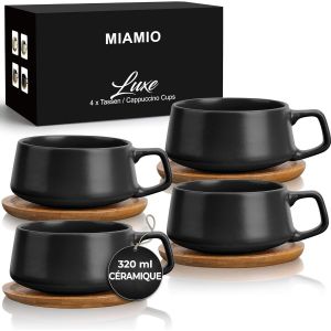 CMWS-- 4 x 320 ml tasses à café/set de tasses et soucoupes/tasses à café en grès élégantes et modernes - Set Luxe collection 4pcs (Noir) - Neuf