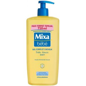 B&eacute;b&eacute; Gel 2 En 1 Corps Et Cheveux Tr&egrave;s Doux - &Agrave; L'huile D`Amande Douce -Hypoallerg&eacute;nique - Ph Neutre - Maxi Format Familial 750 Ml - Neuf