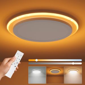 Kal-Plafonnier Led Dimmable 33w, Luminaire Plafonnier Design Anneau Plan&eacute;taire, Plafonnier Led Avec T&eacute;l&eacute;commande, 3000-6500k 4200lm, Veilleuse Et Minuterie Pour Chambre, Salon, Chambre D`Enfant - Neuf