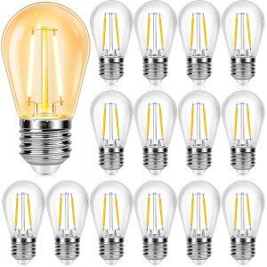 TIANYI-Lot de 15 Ampoules E27 S14 2W, LED Filament Vintage, Equivalent &agrave; Ampoule Incandescente 20W, Blanc Chaud 2700K, 160LM, IP44 &Eacute;tanche, Non Dimmabile, pour Decorative Int&eacute;rieur et Ext&eacute;rieur Guirl - Neuf