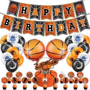 39Pièces Ballons Anniversaire Basketball, Fournitures de Basketball FêTe, Avec Bannière d'anniversaire Basketball, Ballons, Deco Gateau, pour Enfants Basketball Décoration de Fête d'anniversaire - Neuf